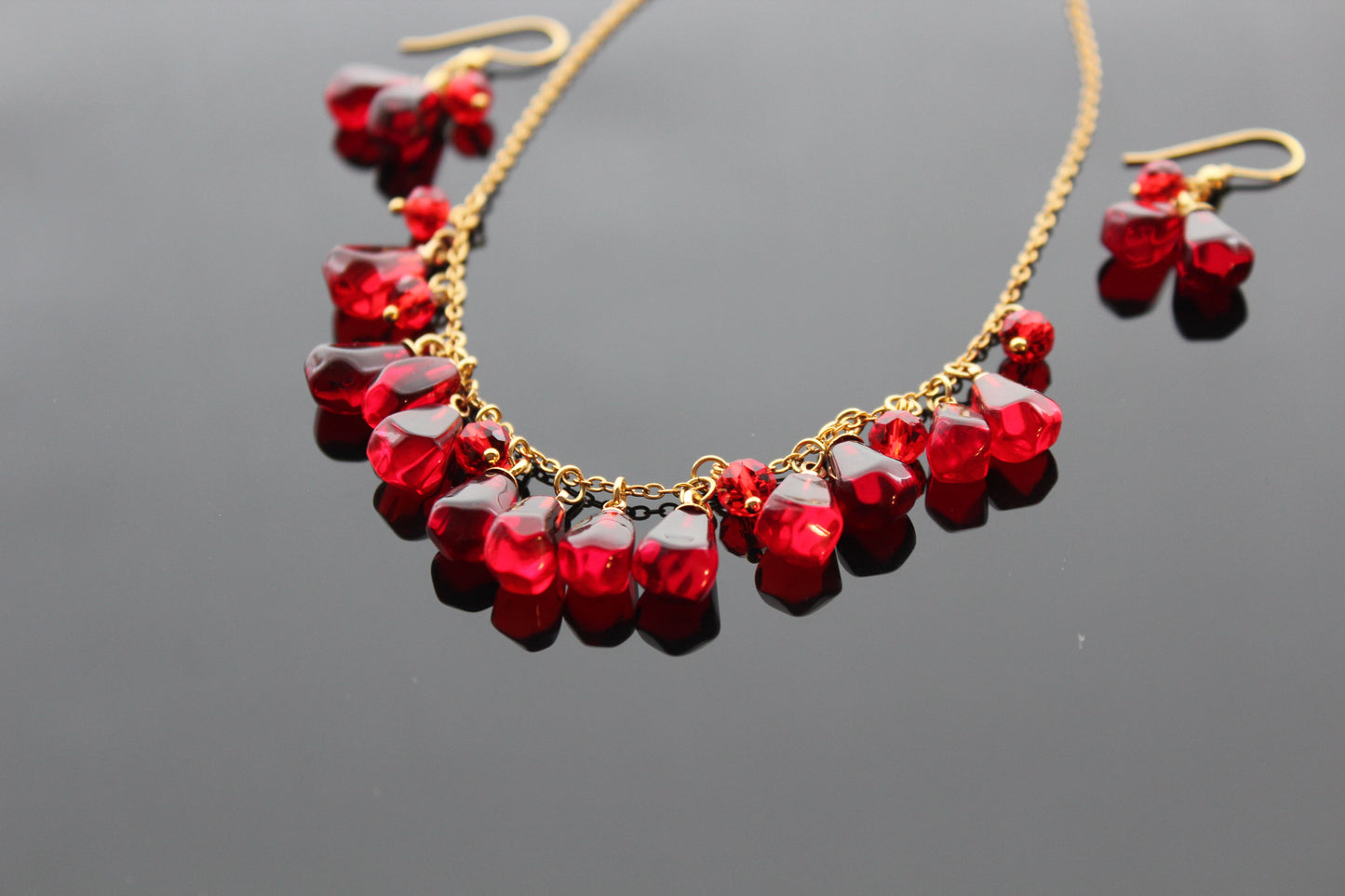 18K gold plated stainless steel Pomegranate Cascade Shape Jewelry Set