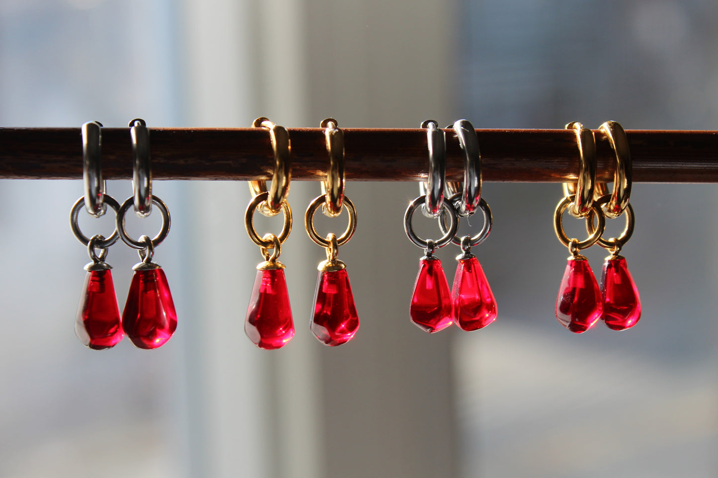 Pomegranate seed hoop earrings 14K gold plated stainless steel, non tarnish jewelry