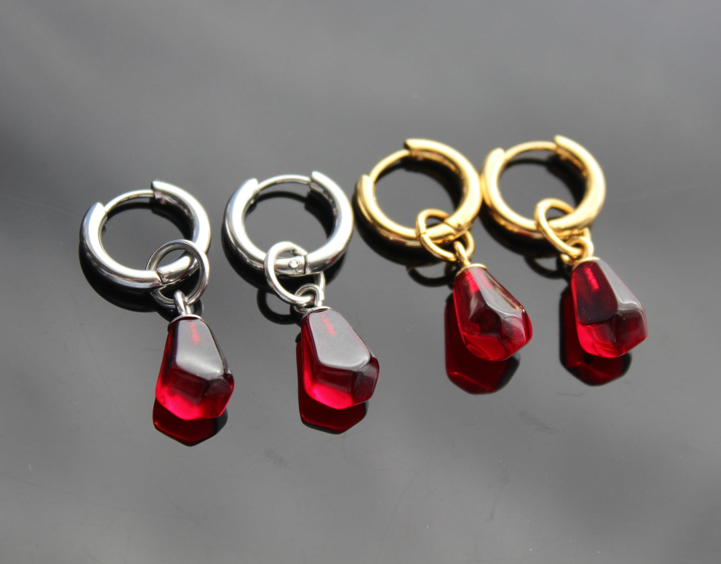 Pomegranate seed hoop earrings 14K gold plated stainless steel, non tarnish jewelry