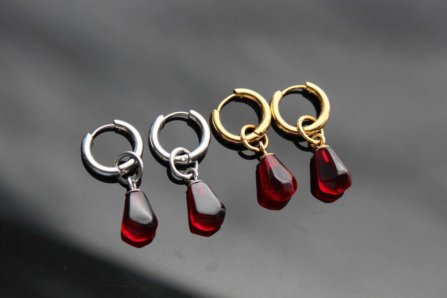 Pomegranate seed hoop earrings 14K gold plated stainless steel, non tarnish jewelry