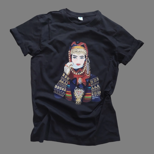 Hand painted Armenian Cotton T-shirt, Armenian Lady with traditional clothing, Armenian taraz