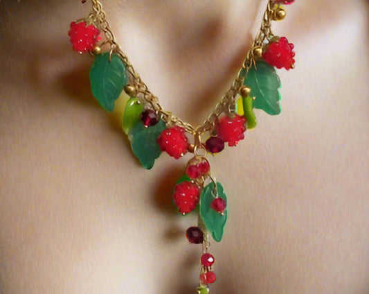 Handmade glazed glass raspberry jewelry set