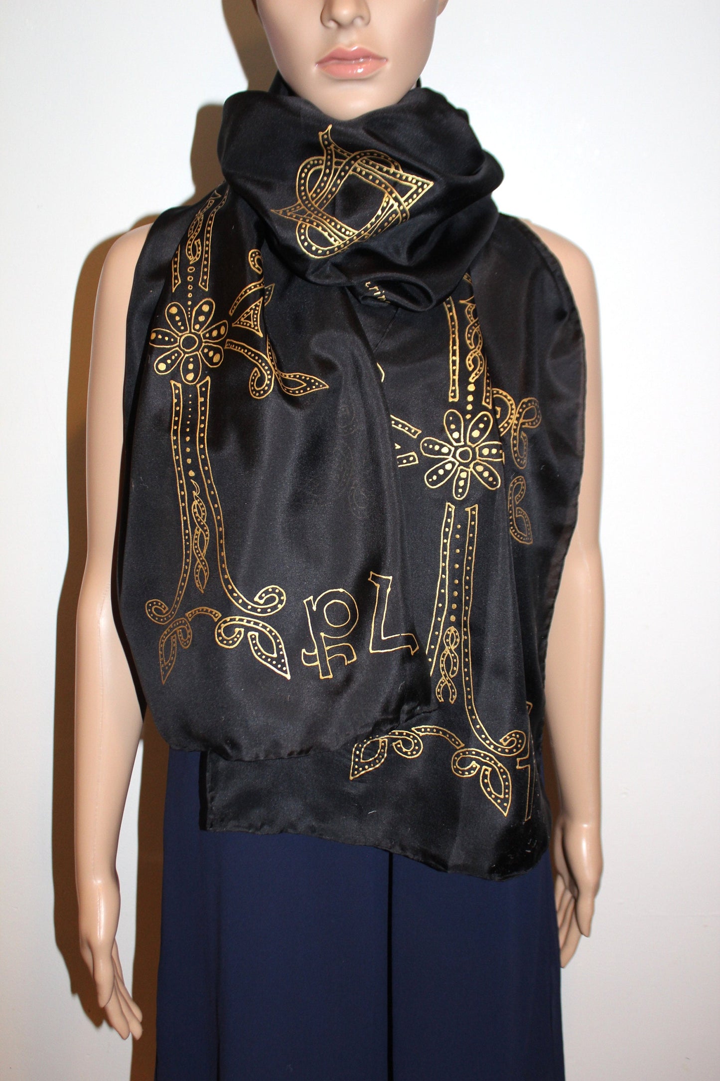 74-14 in Hand painted Armenian Cross silk scarf