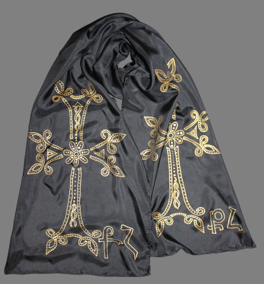 74-14 in Hand painted Armenian Cross silk scarf