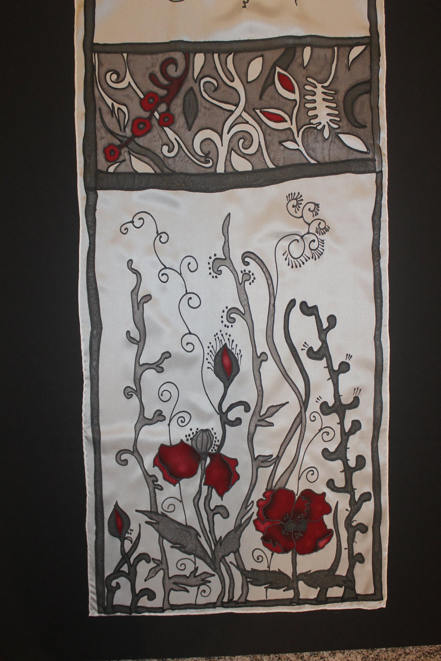 Hand painted poppy silk scarf