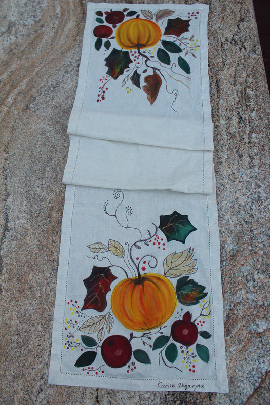 Hand painted Pumpkin  table runner