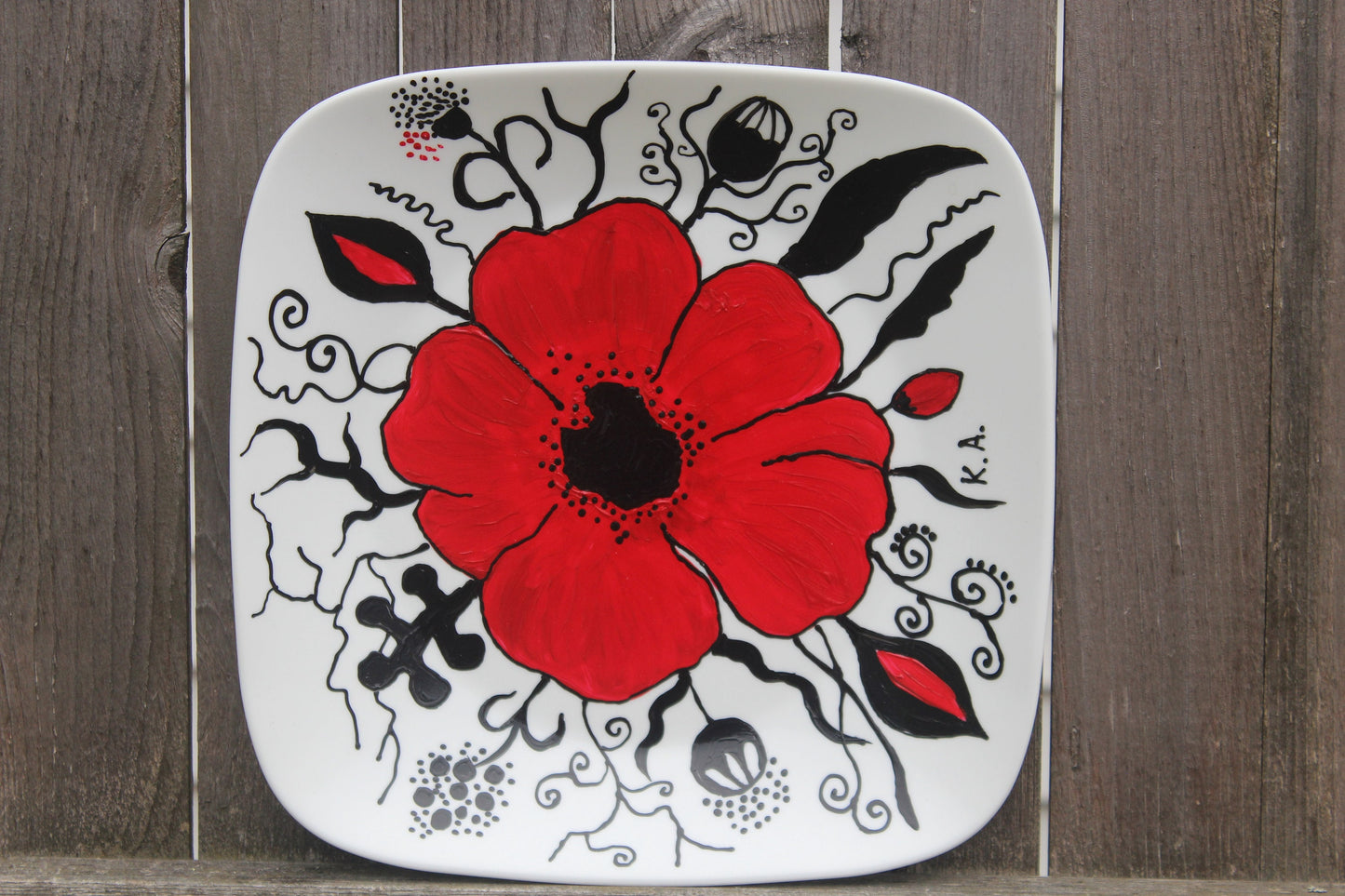 10.75 Inches	Hand painted Poppy plate