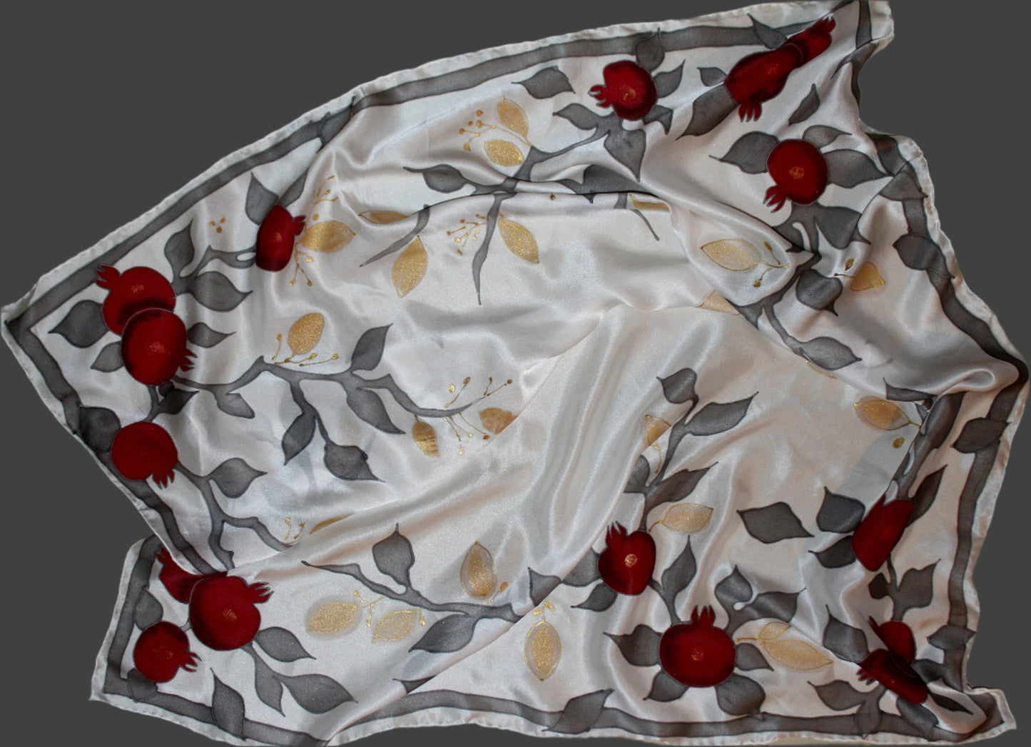 Hand painted pomegranate silk scarf