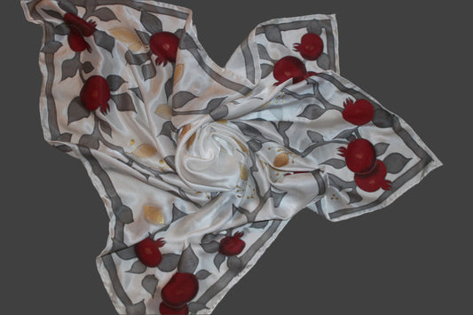 Hand painted pomegranate silk scarf