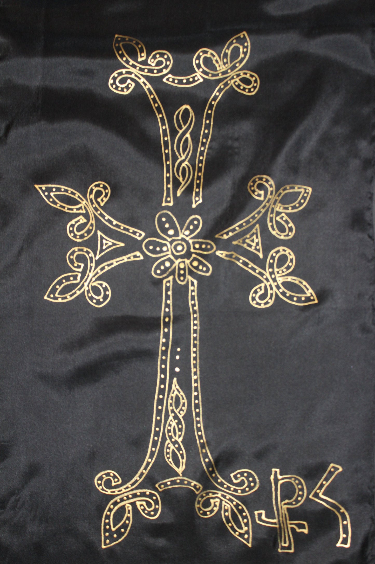 74-14 in Hand painted Armenian Cross silk scarf