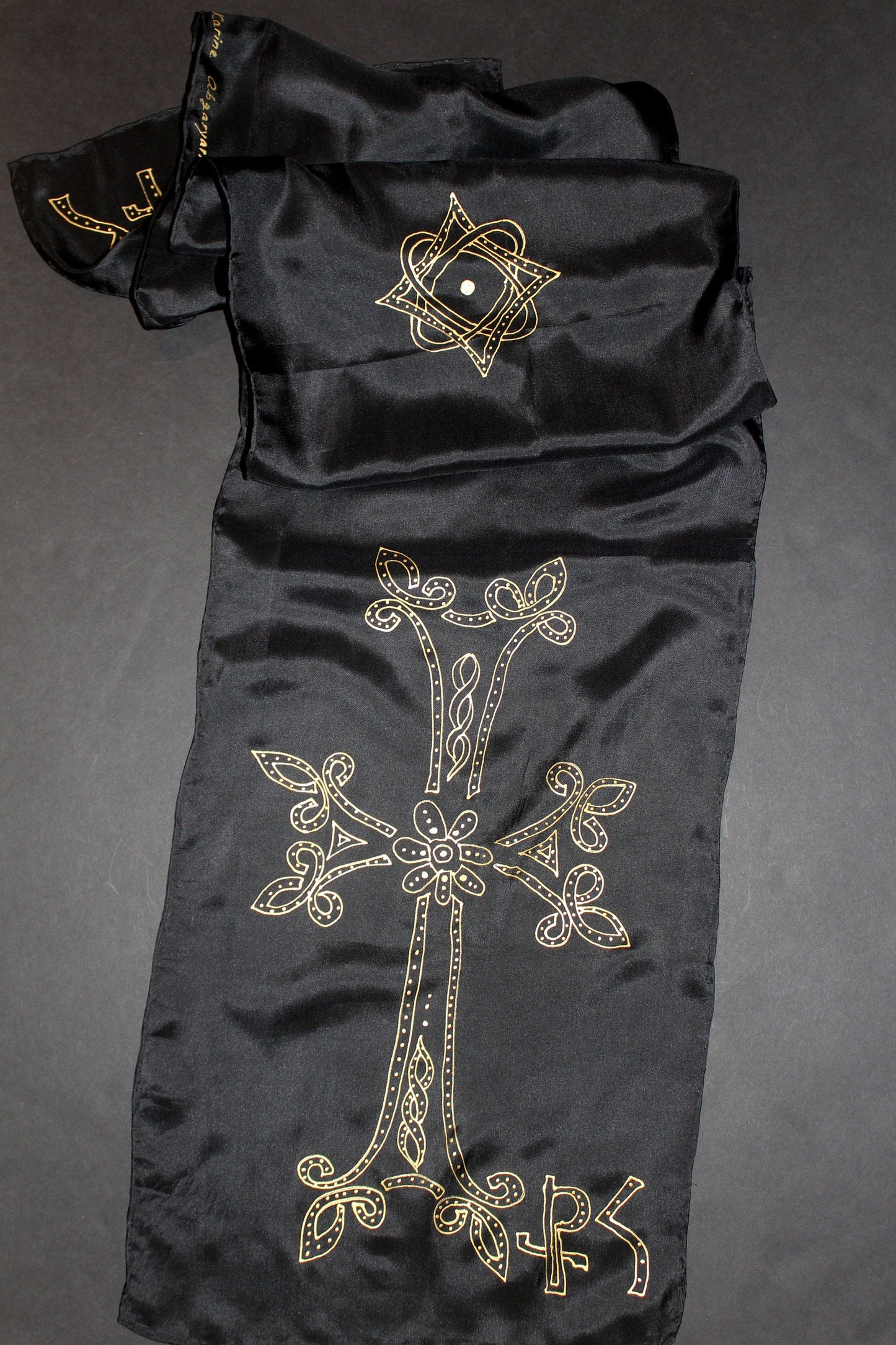 74-14 in Hand painted Armenian Cross silk scarf