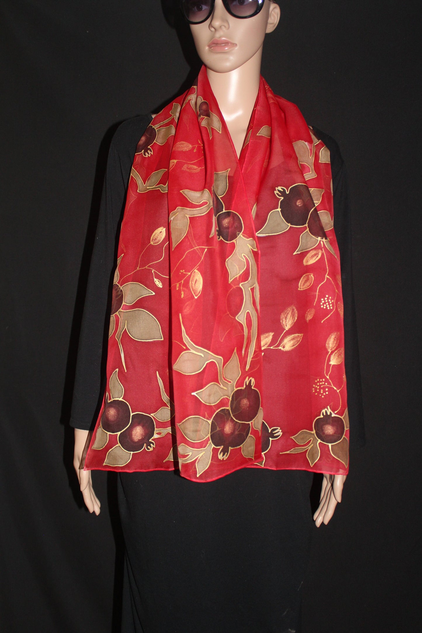 Hand painted silk scarf Pomegranates