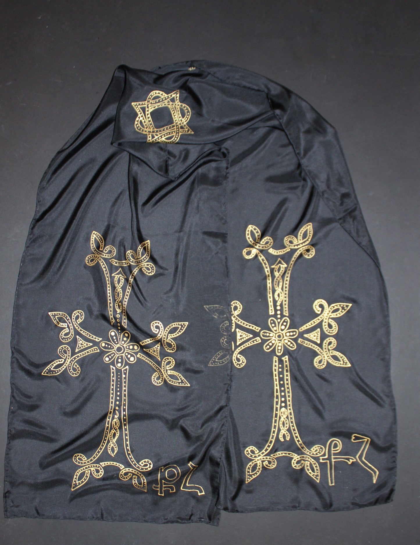 74-14 in Hand painted Armenian Cross silk scarf
