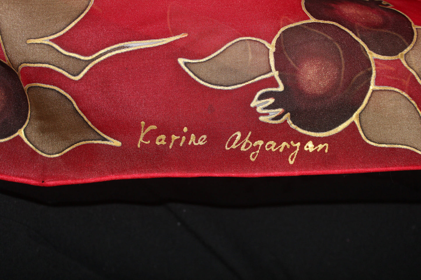 Hand painted silk scarf Pomegranates