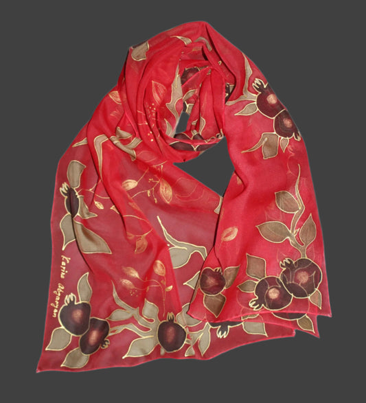 Hand painted silk scarf Pomegranates