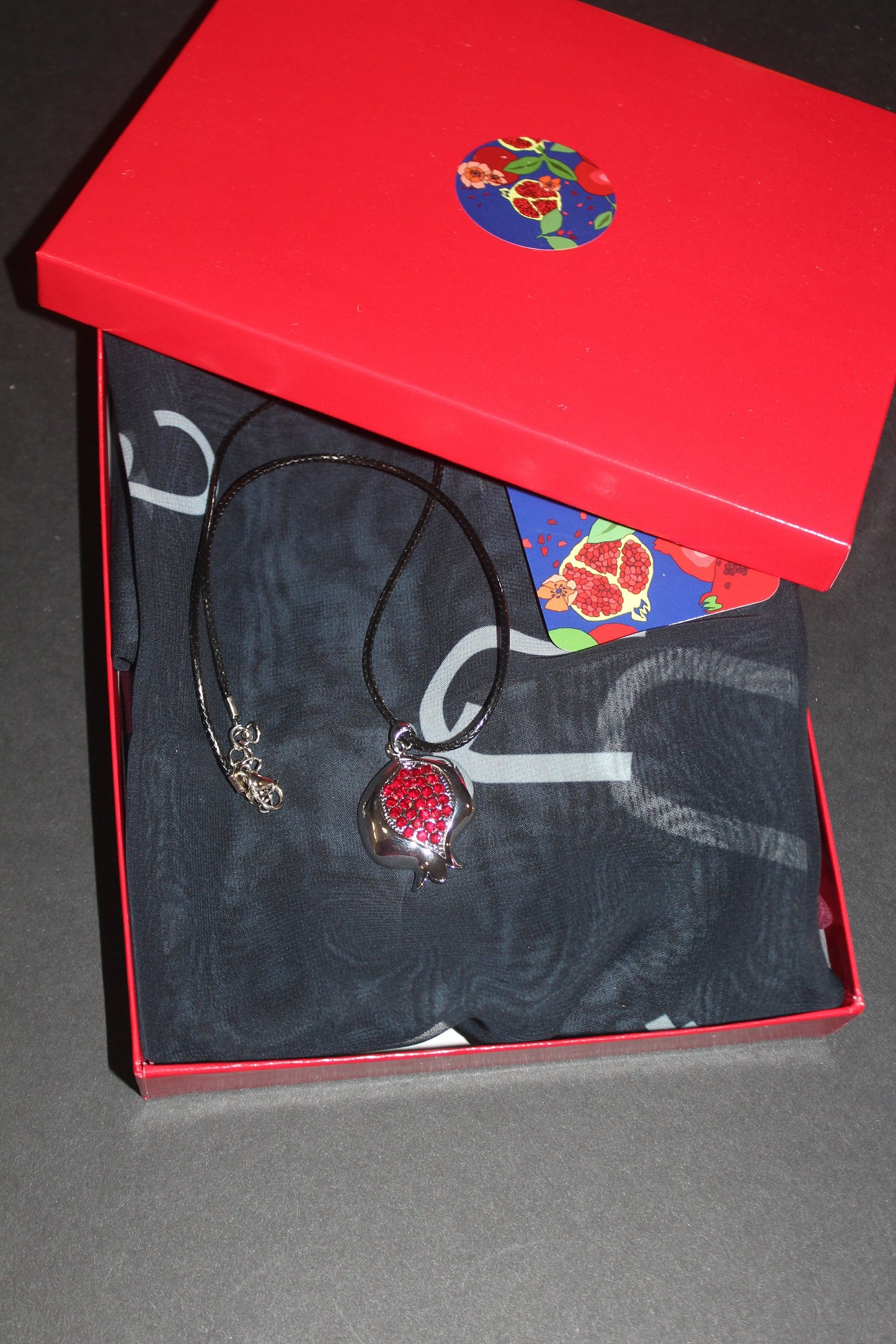 Armenian gift set, alphabet scarf and pomegranate pendant, 70-17 in long chiffon scarf, perfect gift for Armenian