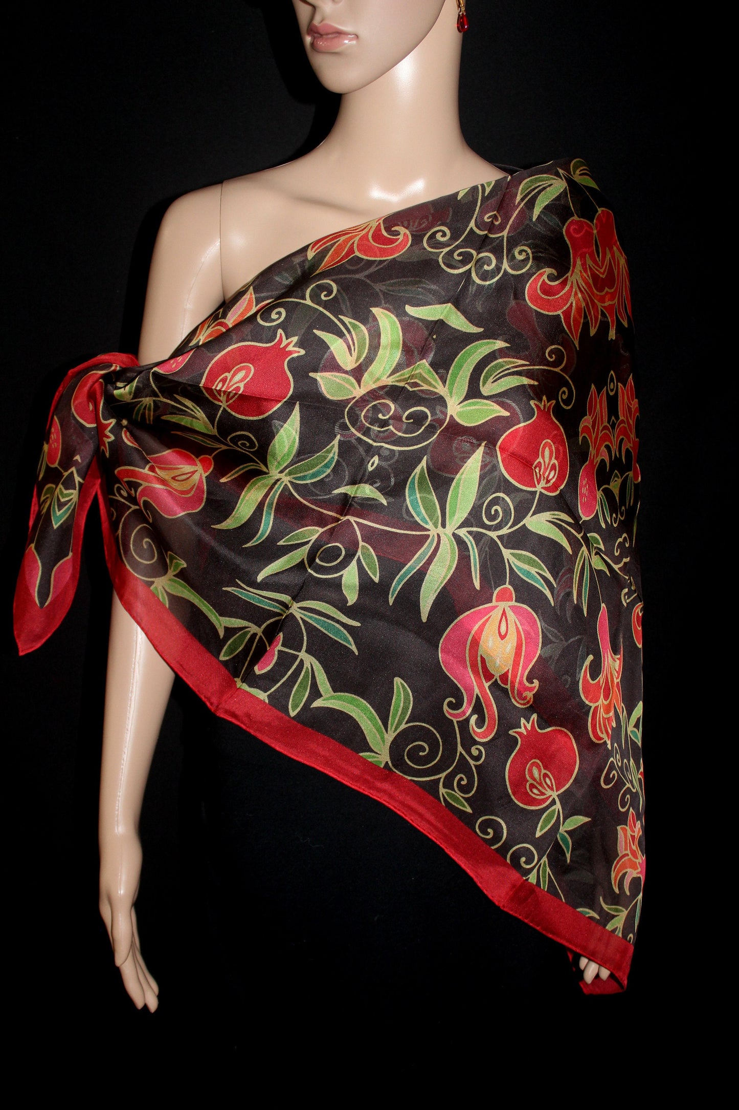 47-47 in Pomegranate silk chiffon scarf,Square large scarf