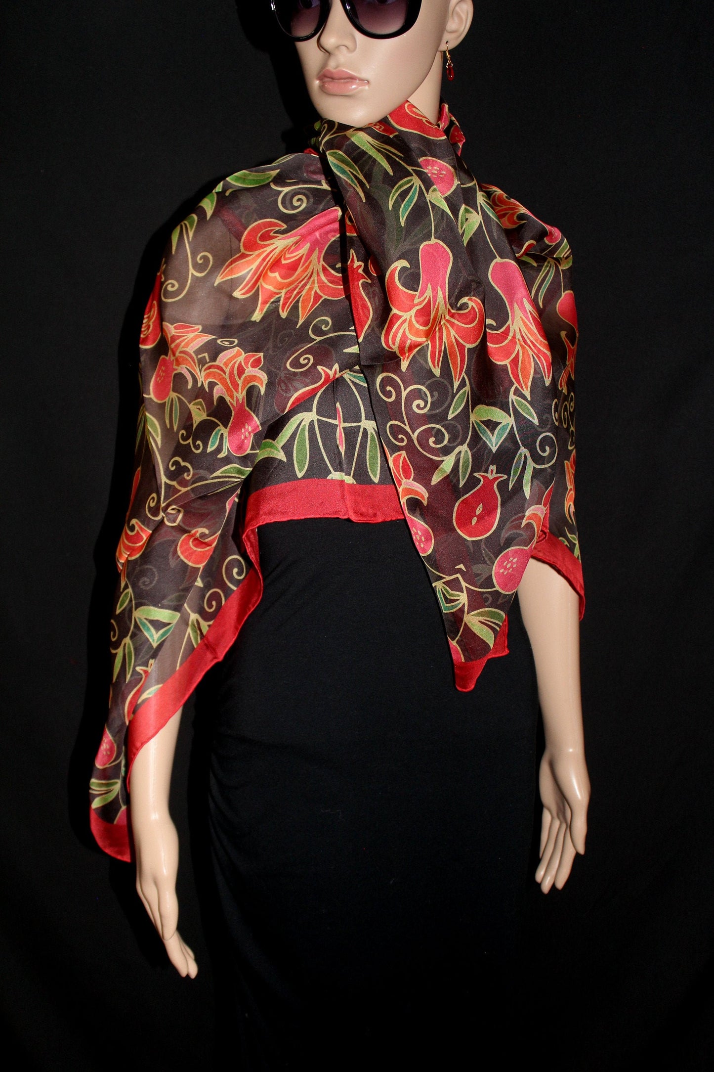 47-47 in Pomegranate silk chiffon scarf,Square large scarf