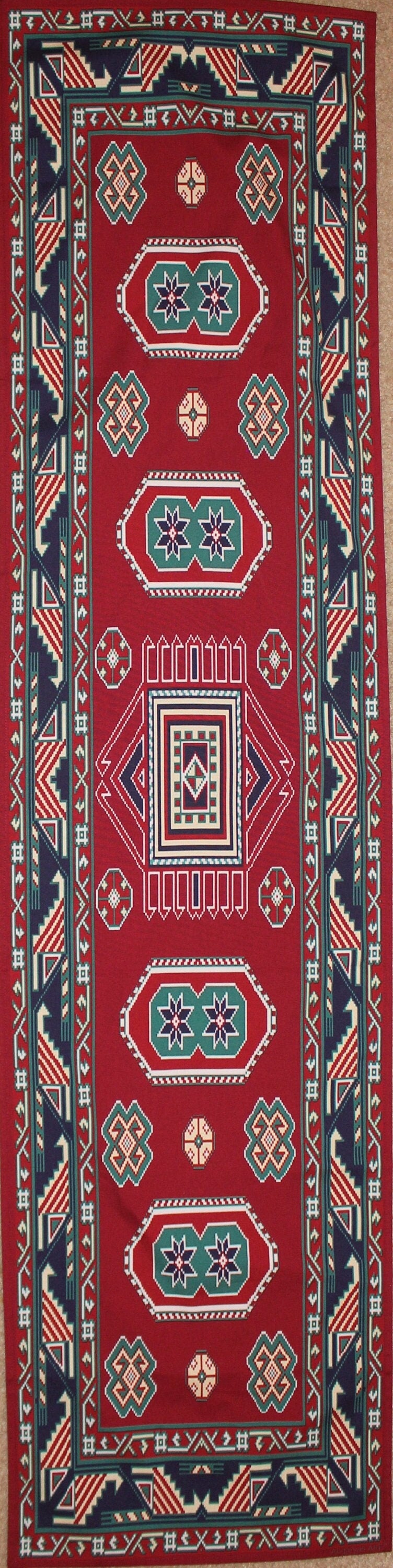 60-14 in Geometric pattern table runner Armenian carpet pattern cotton canvas