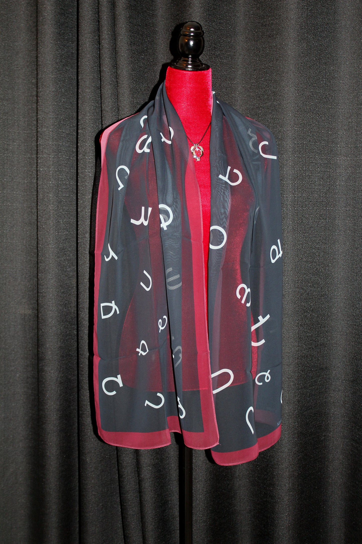 Armenian gift set, alphabet scarf and pomegranate pendant, 70-17 in long chiffon scarf, perfect gift for Armenian