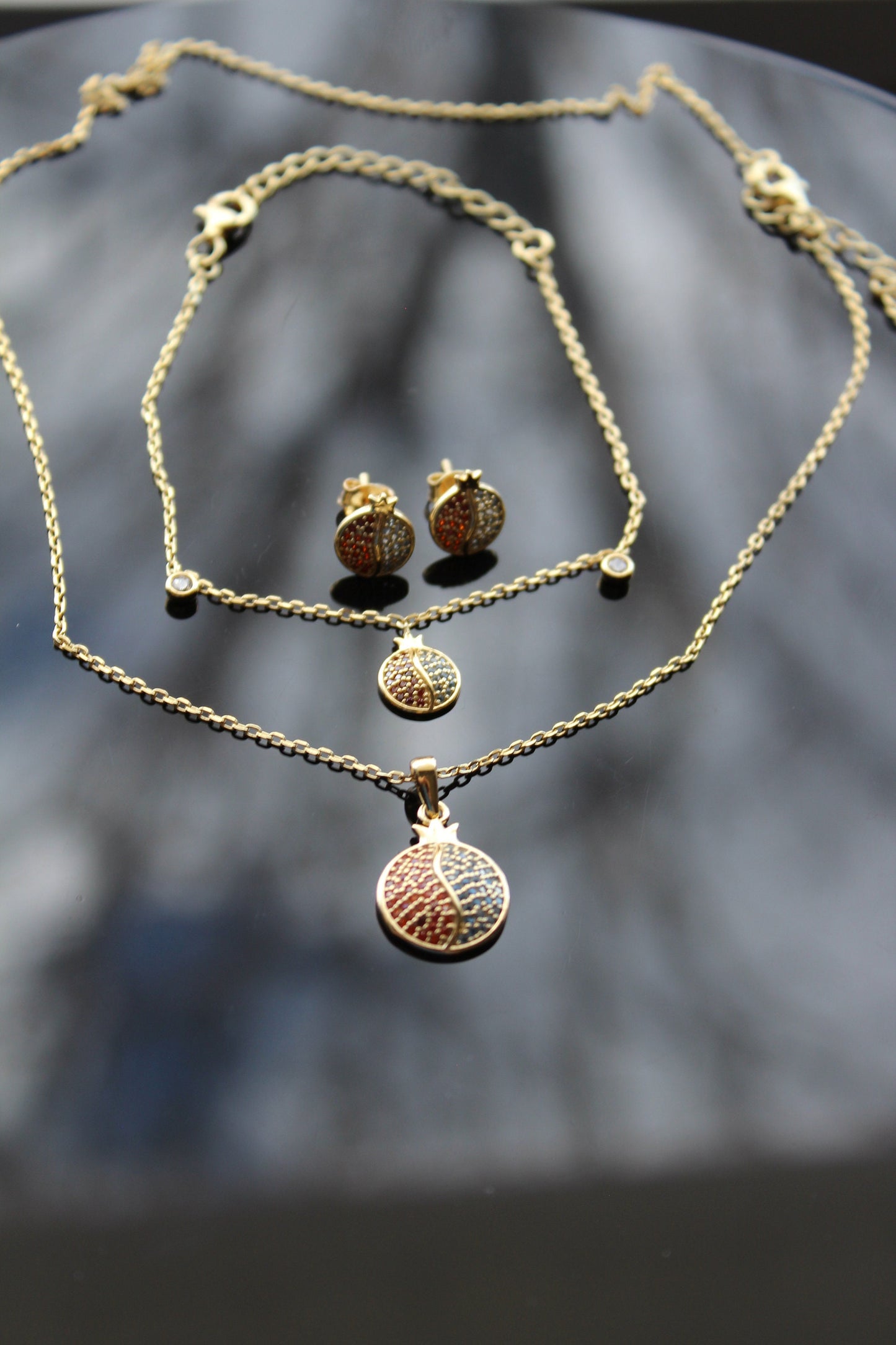 Pomegranate Sterling silver 14K gold plated high quality jewelry set