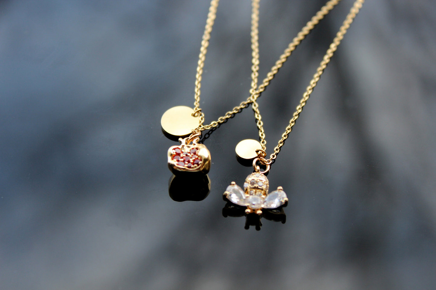 Bee pomegranate multilayer gold plated necklace