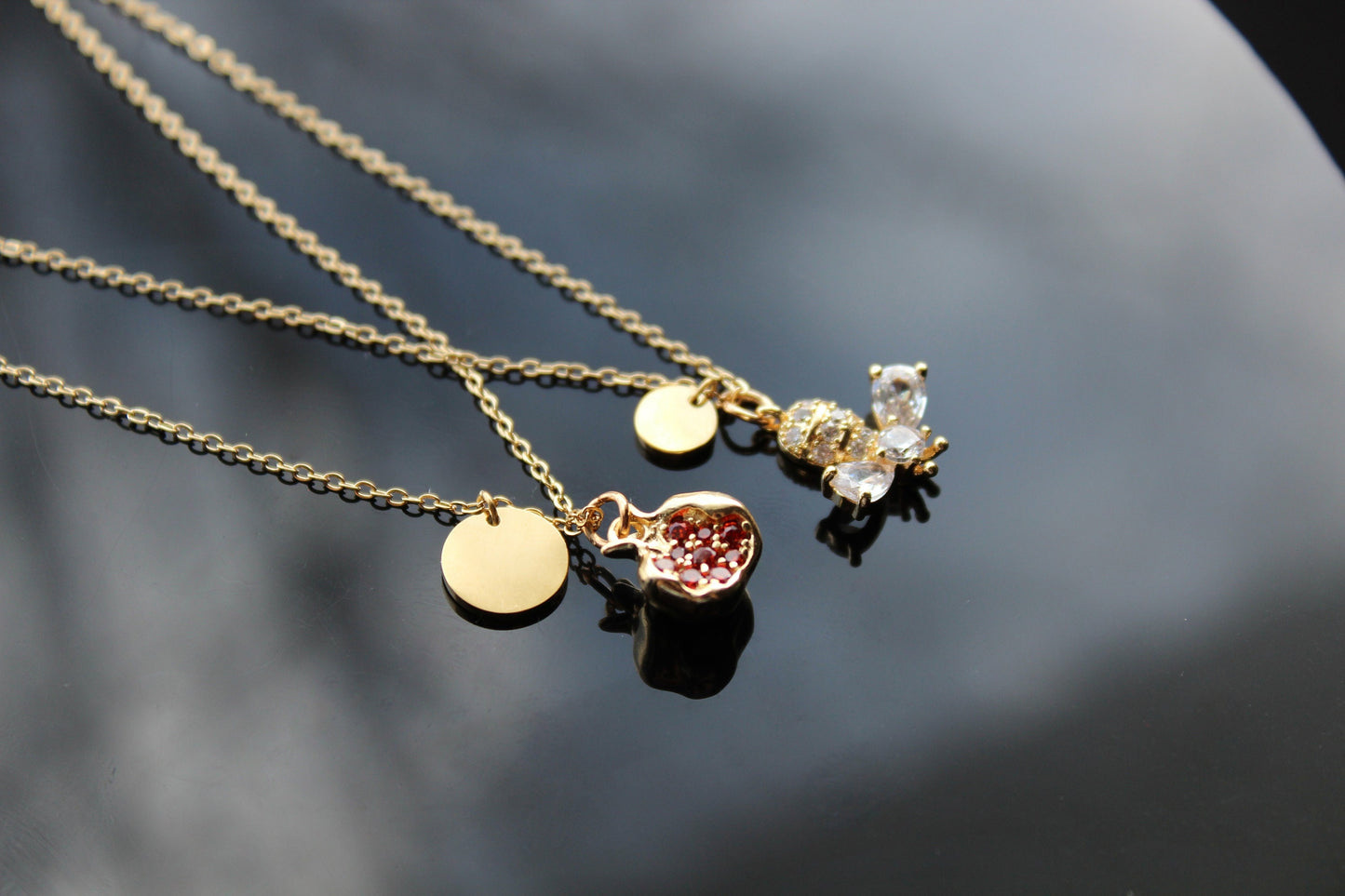 Bee pomegranate multilayer gold plated necklace