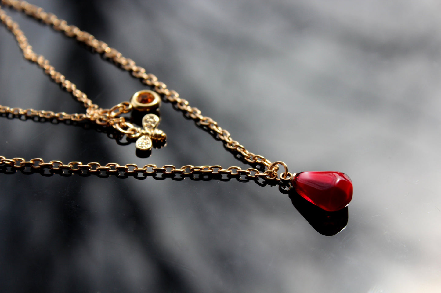 Pomegranate bee necklace
