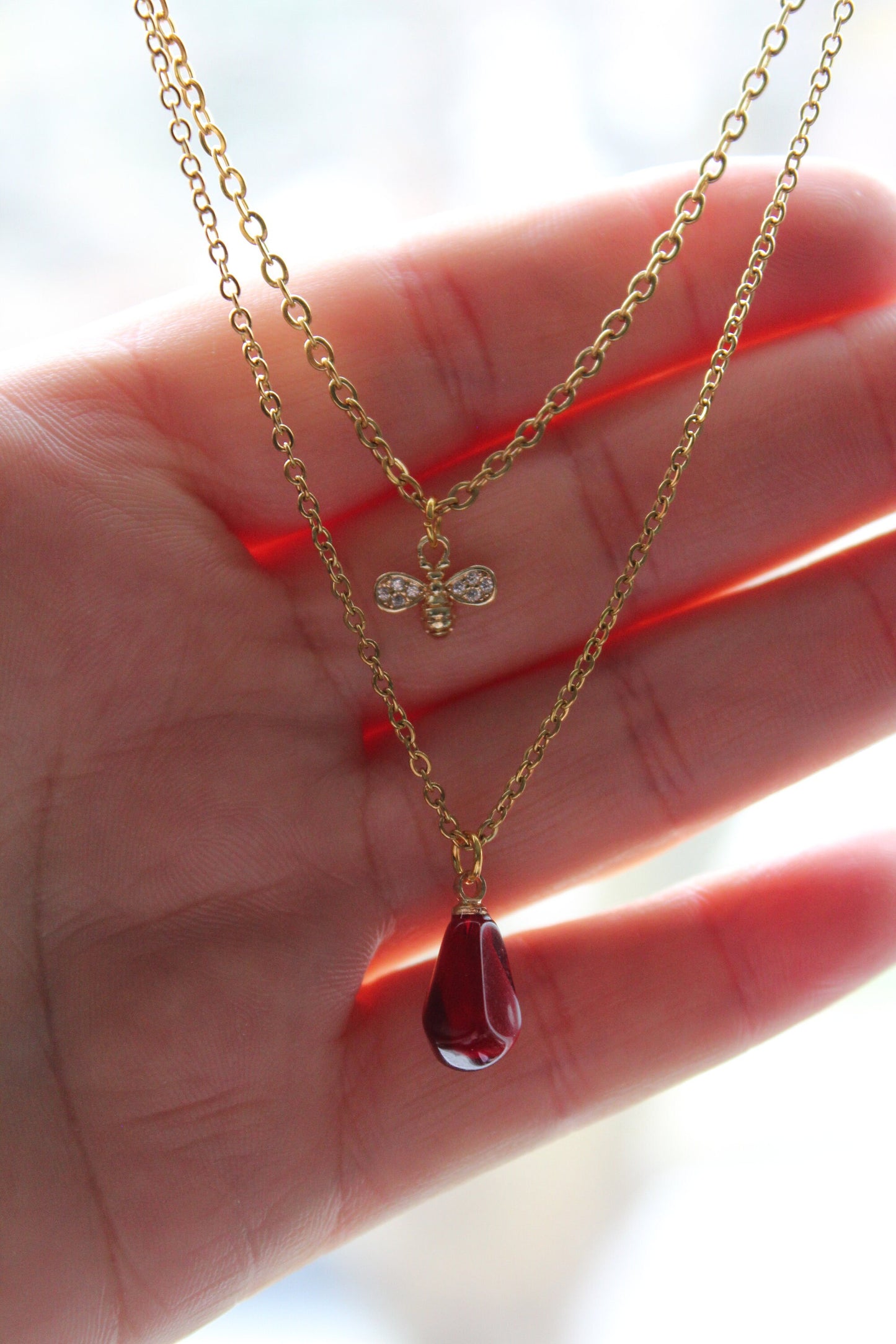Pomegranate seed jewelry set earrings and necklace