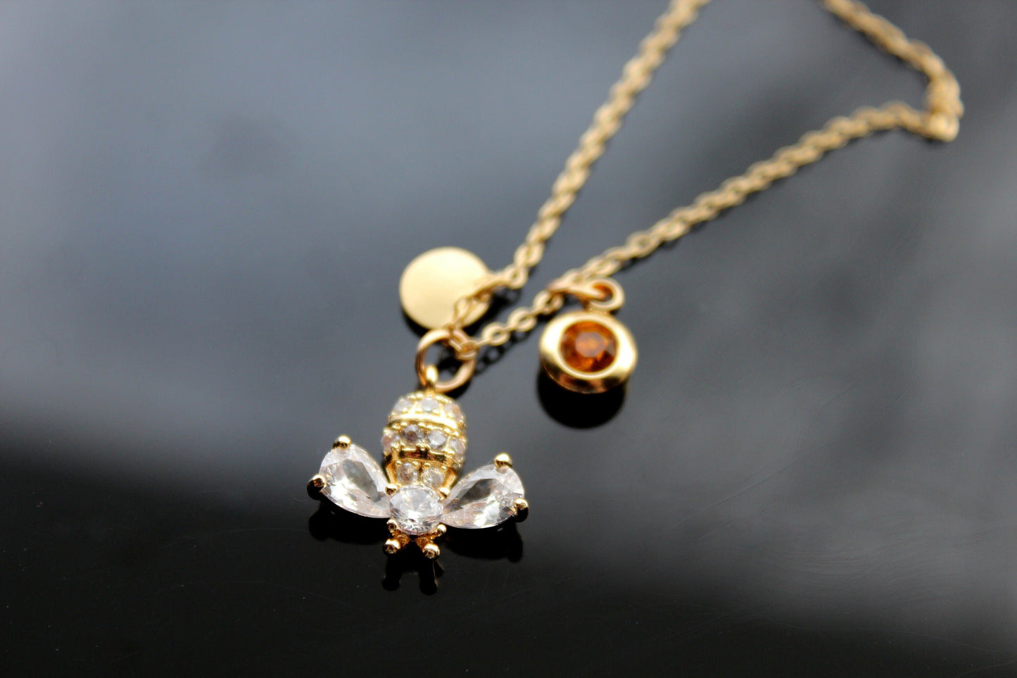 14K gold plated Gold bee charm necklace