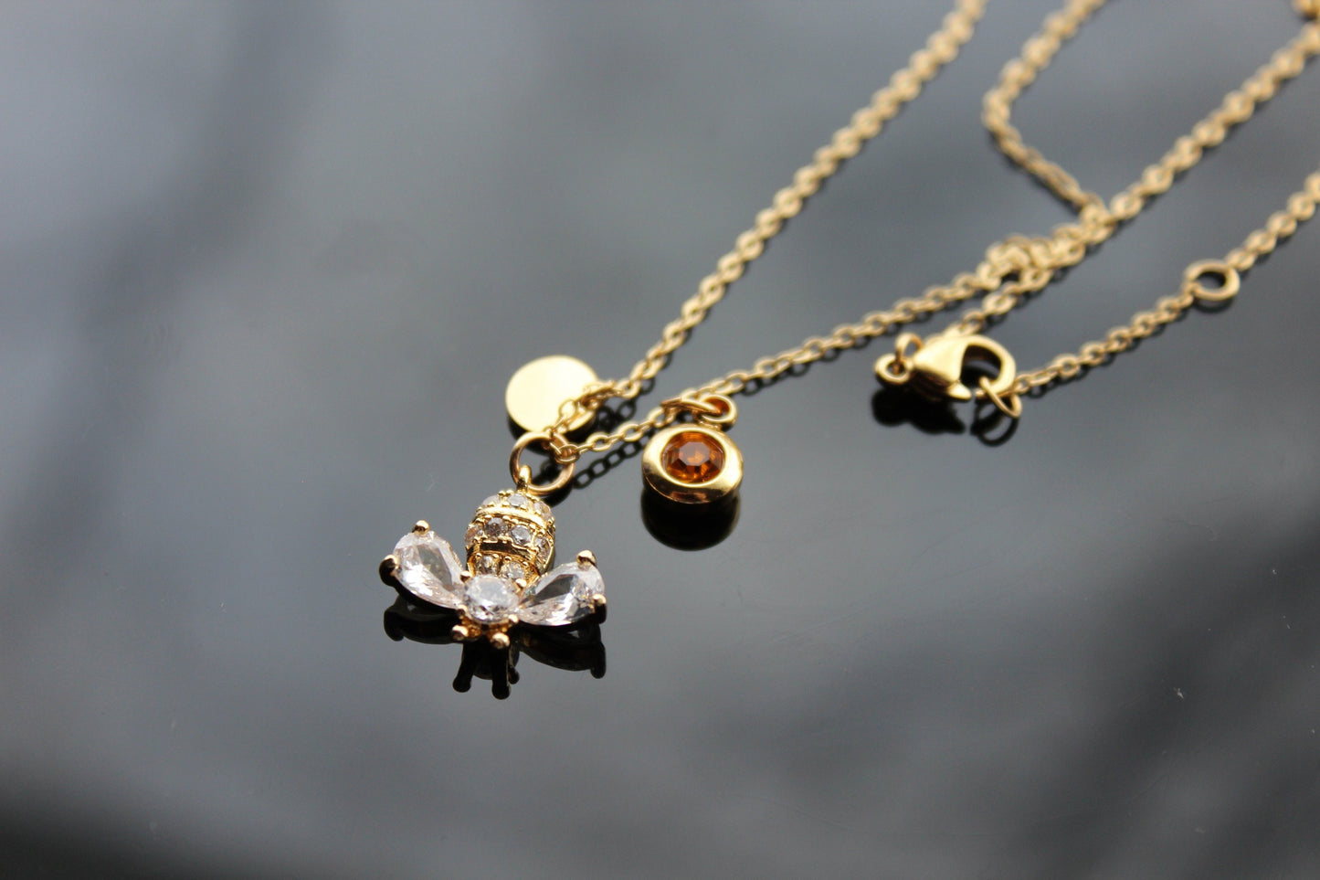 14K gold plated Gold bee charm necklace