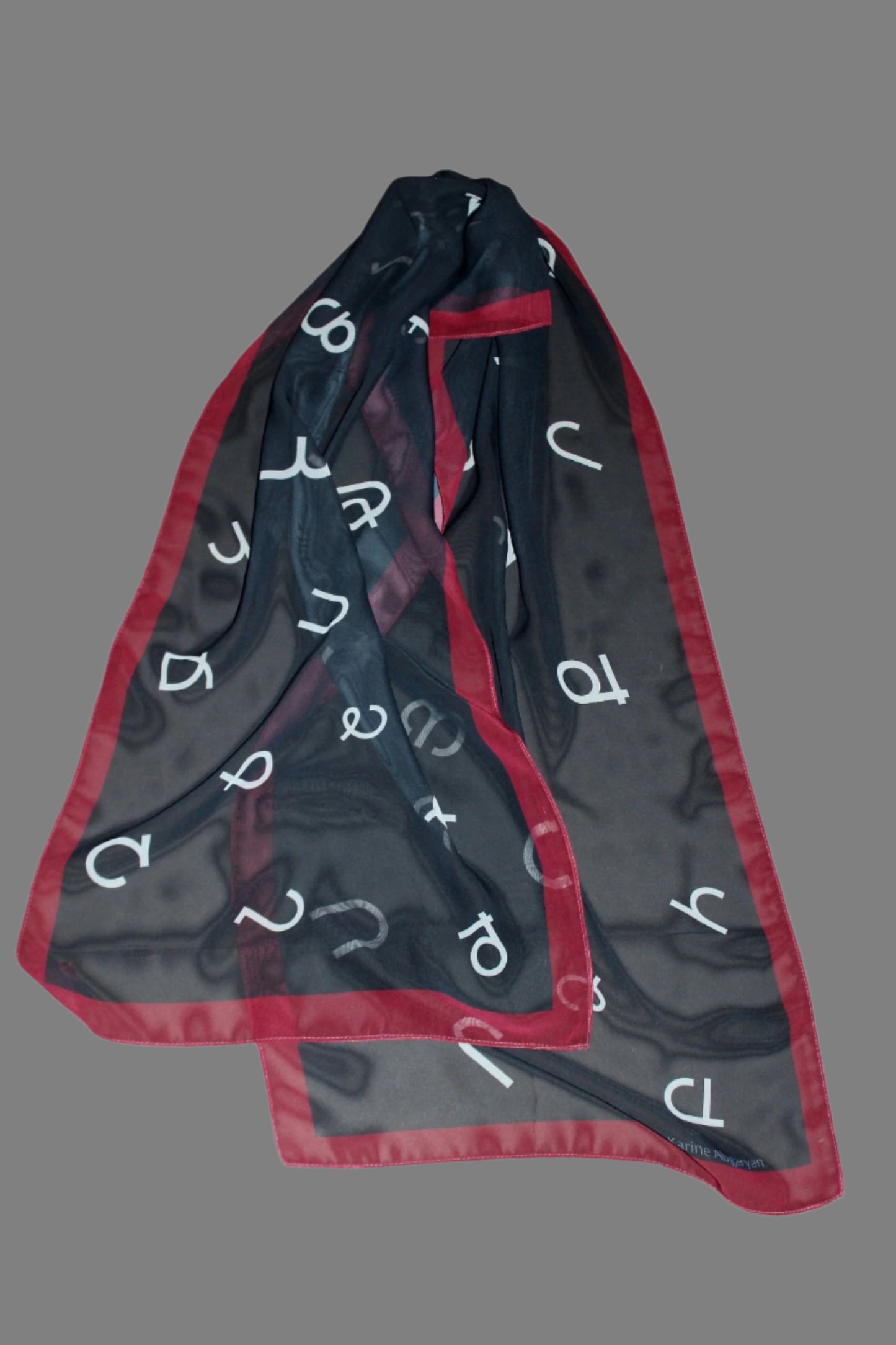 Armenian gift set, alphabet scarf and pomegranate pendant, 70-17 in long chiffon scarf, perfect gift for Armenian
