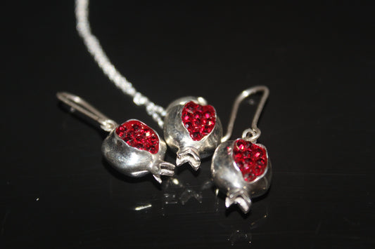 925 sterling silver small delicate pomegranate earrings and necklace