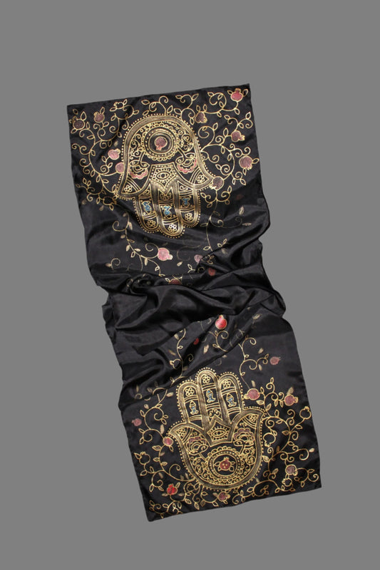 74-14in hand painted hamsa pomegranate silk scarf