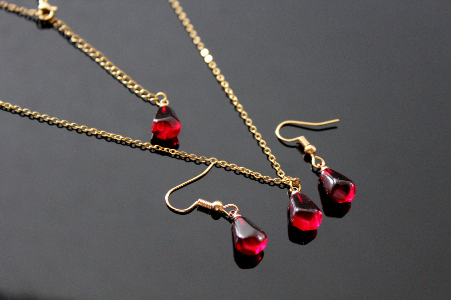 14K gold plated stainless steel handmade non tarnish pomegranate seeds jewelry set