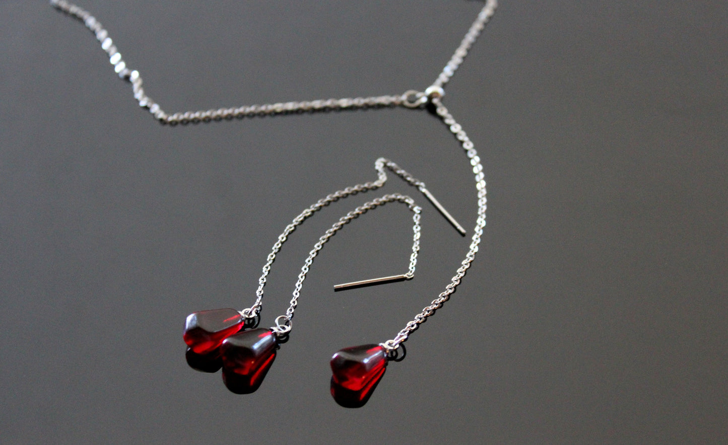 14K gold plated stainless steel, hypoallergic non tarnish jewelry Pomegranate seed necklace and earrings,