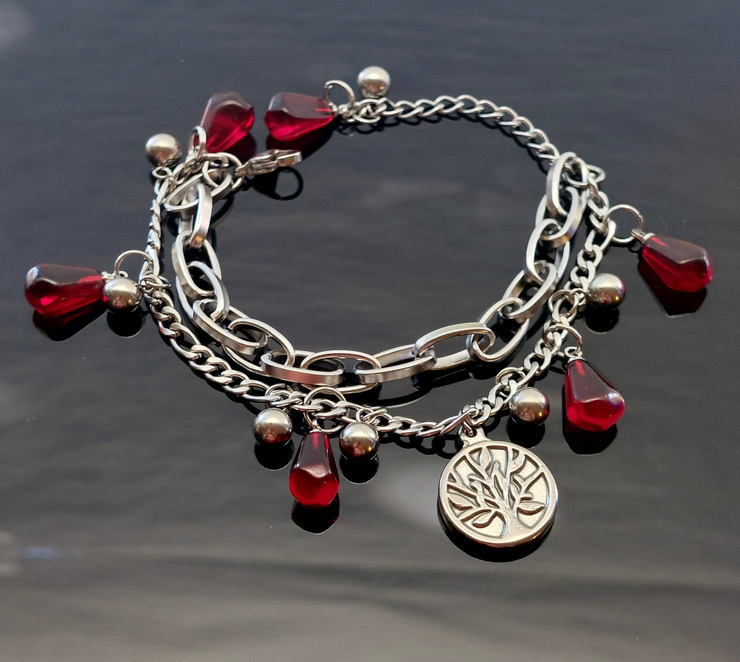 Adjustable Tree of life Silver plated stainless steel pomegranate seed bracelet