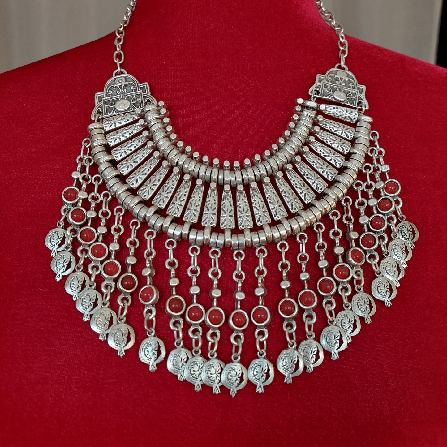 Antique silver Armenian traditional necklace with earrings