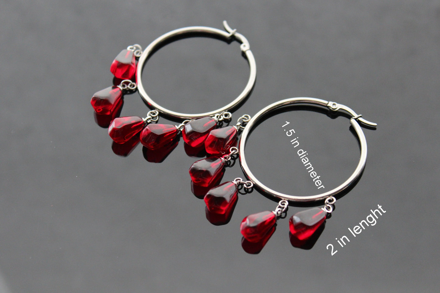 1.5 in Pomegranate seed hoop earrings 14K gold plated stainless steel, non tarnish jewelry