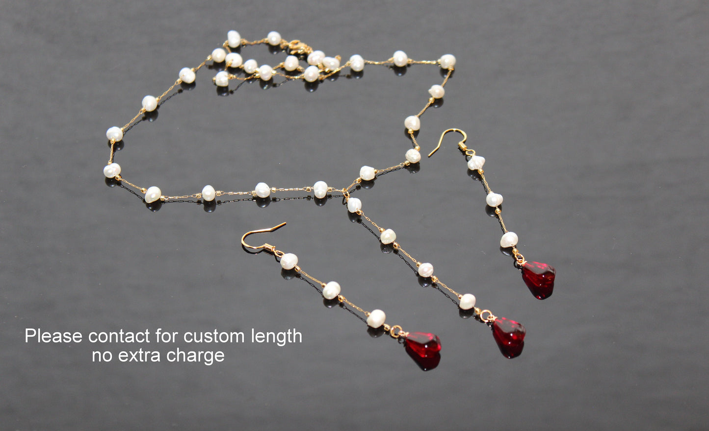 Handmade 18K gold plated stainless steel non tarnish Pomegranate glass seeds jewelry set with natural pearls