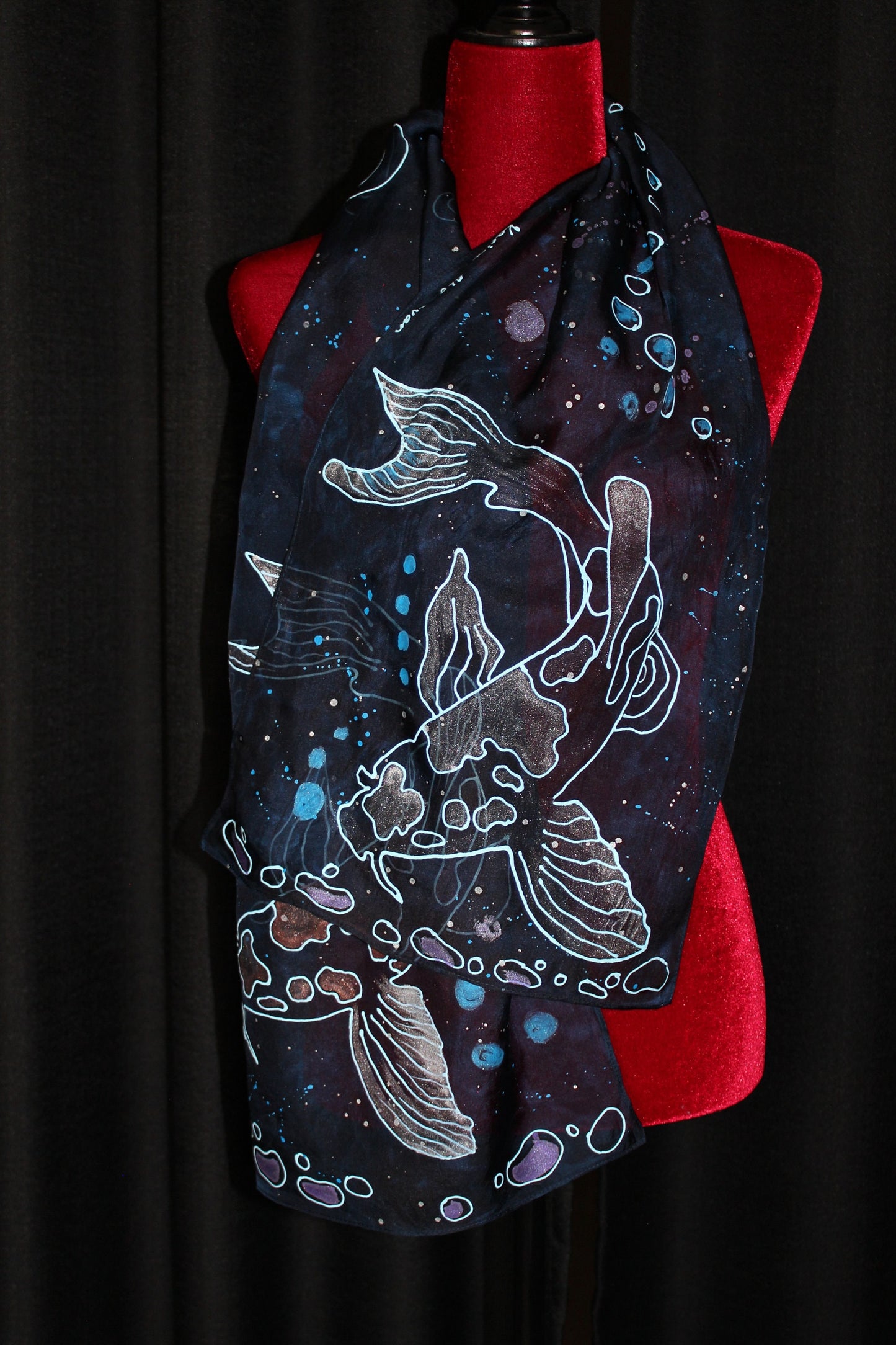 Hand painted koi fish scarf
