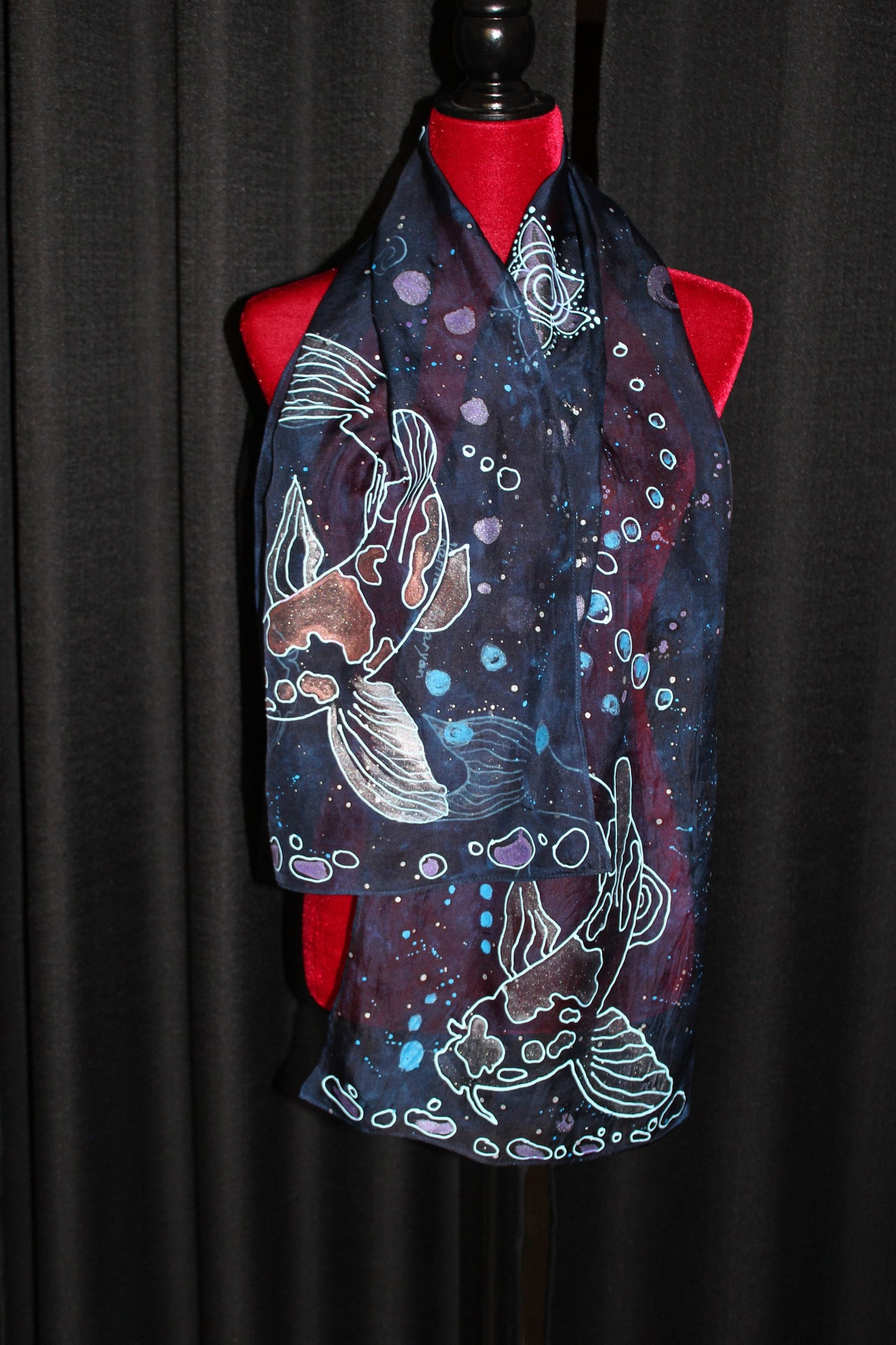 Hand painted koi fish scarf