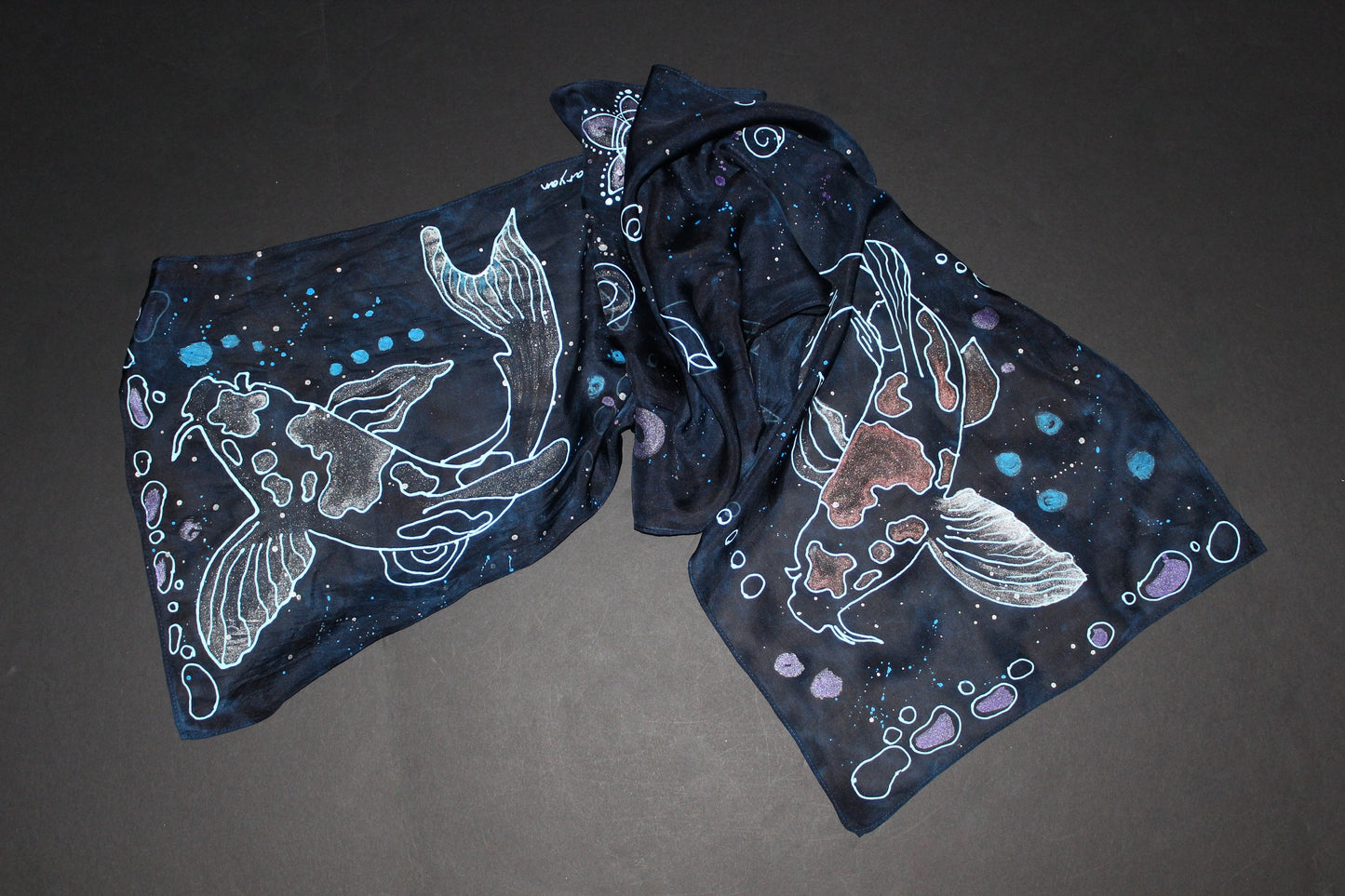 Hand painted koi fish scarf