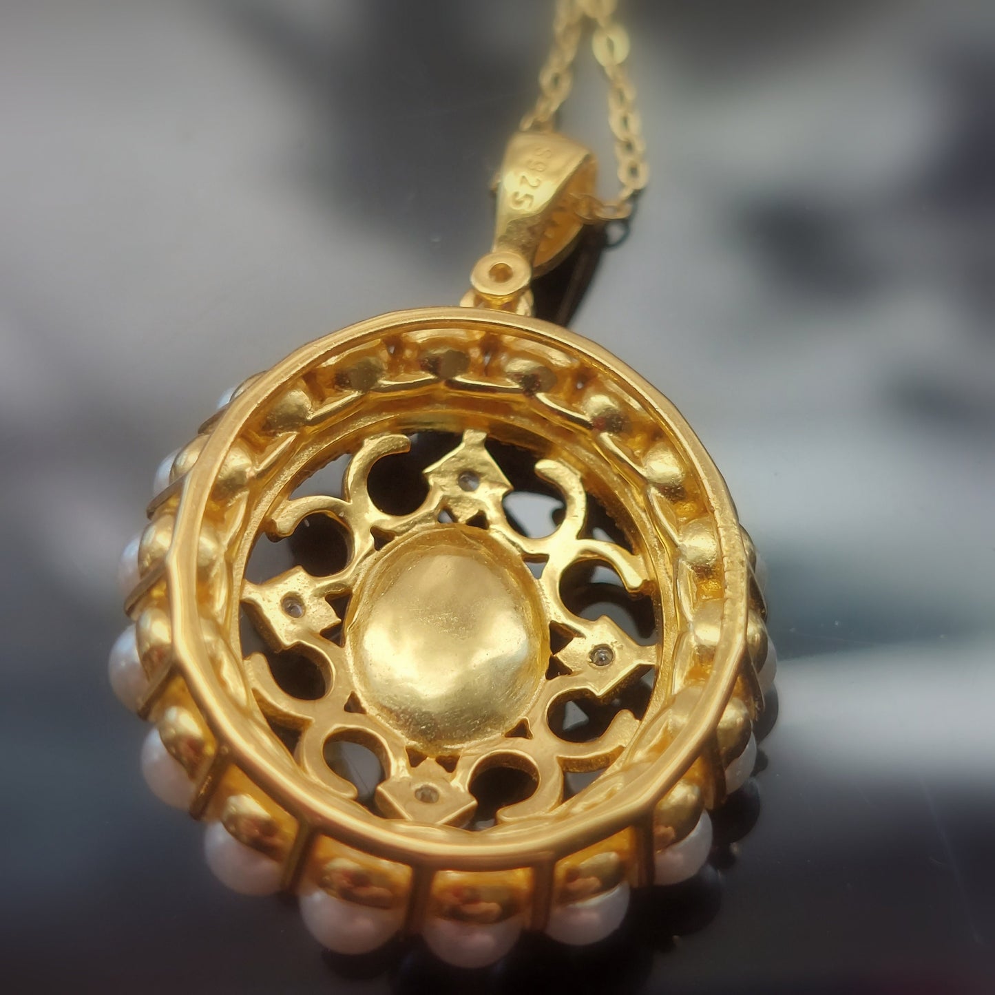 18K gold filled 925 sterling silver natural pearl and coral pendant