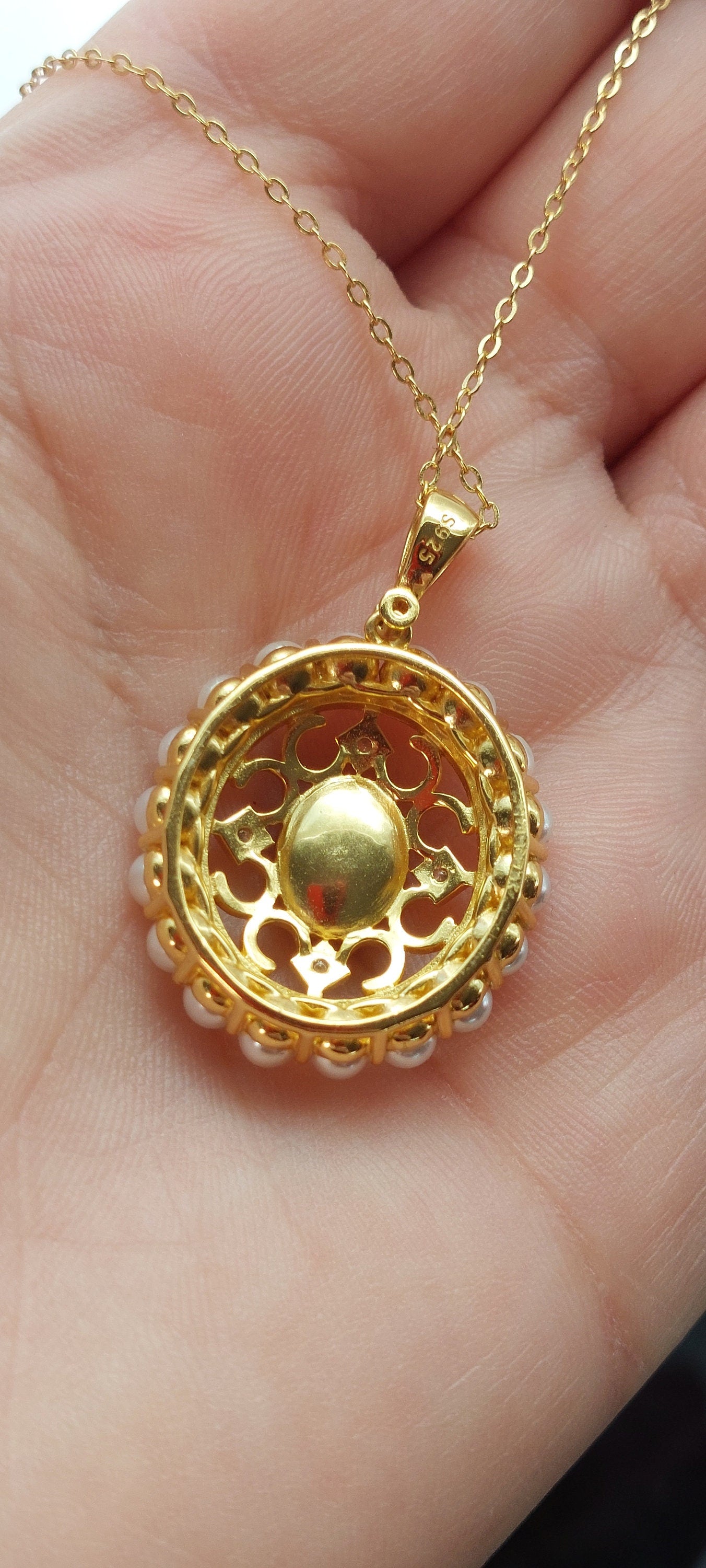 18K gold filled 925 sterling silver natural pearl and coral pendant