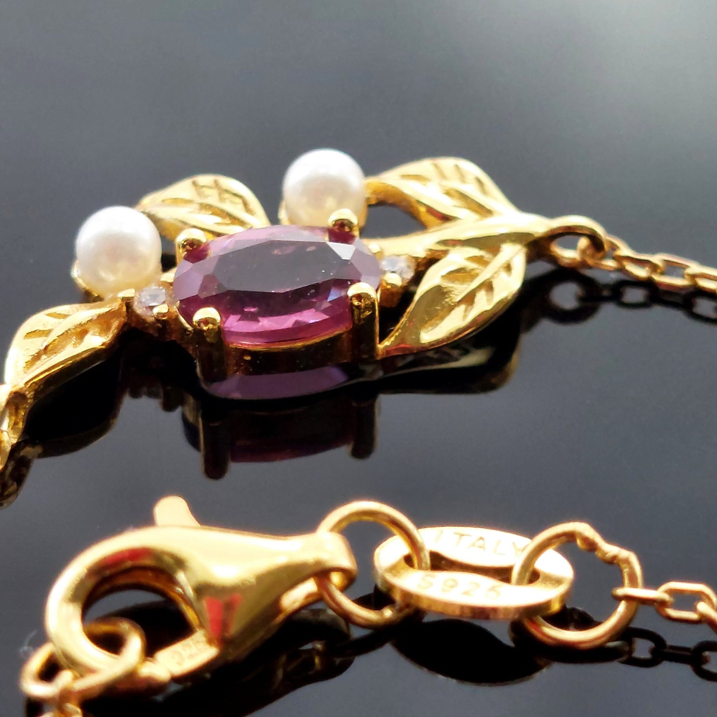 18K gold filled 925 sterling silver natural garnet and pearls pendant