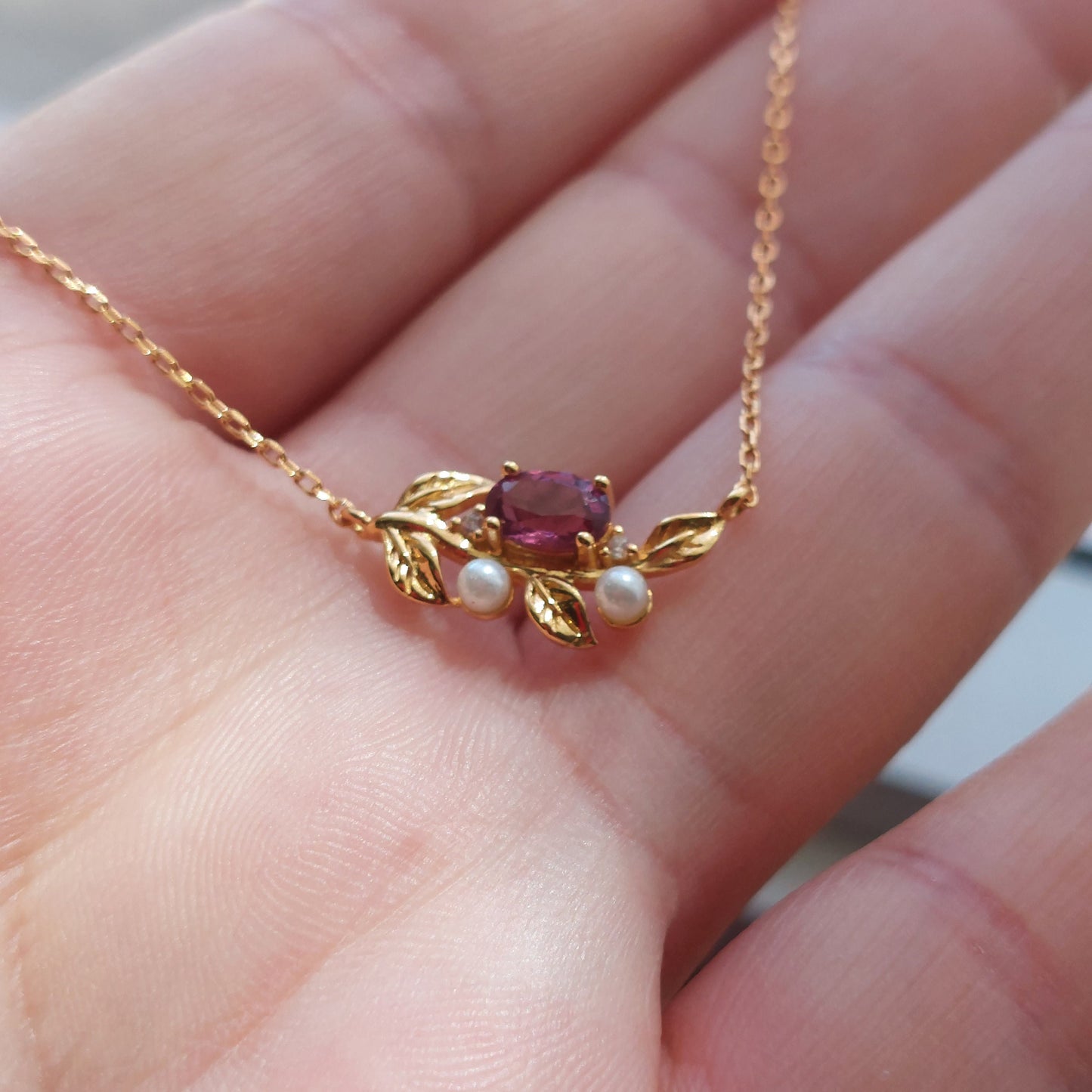 18K gold filled 925 sterling silver natural garnet and pearls pendant