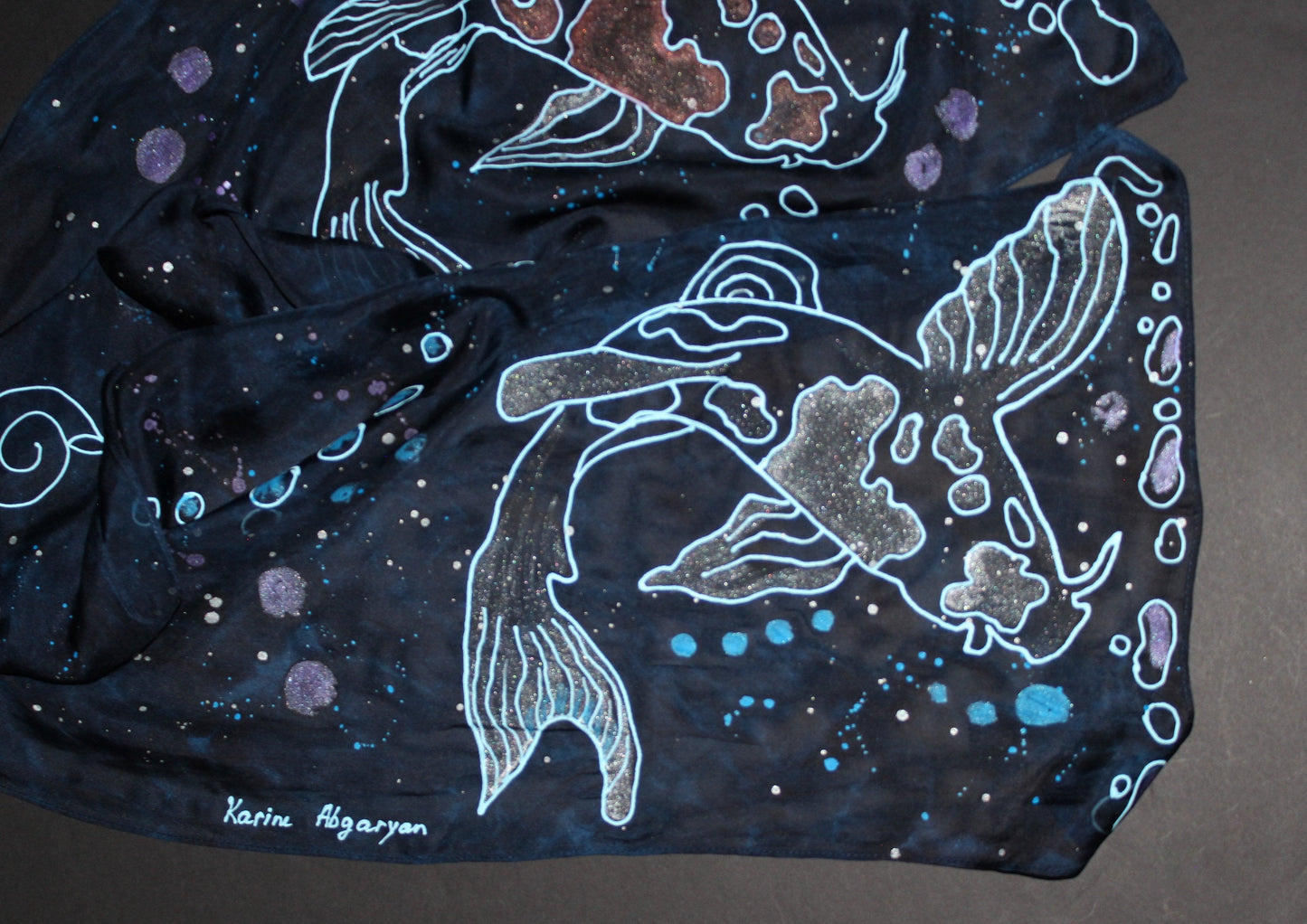 Hand painted koi fish scarf