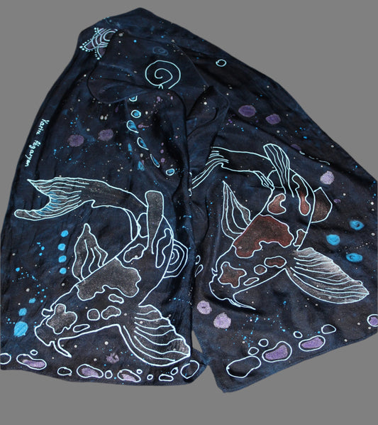 Hand painted koi fish scarf
