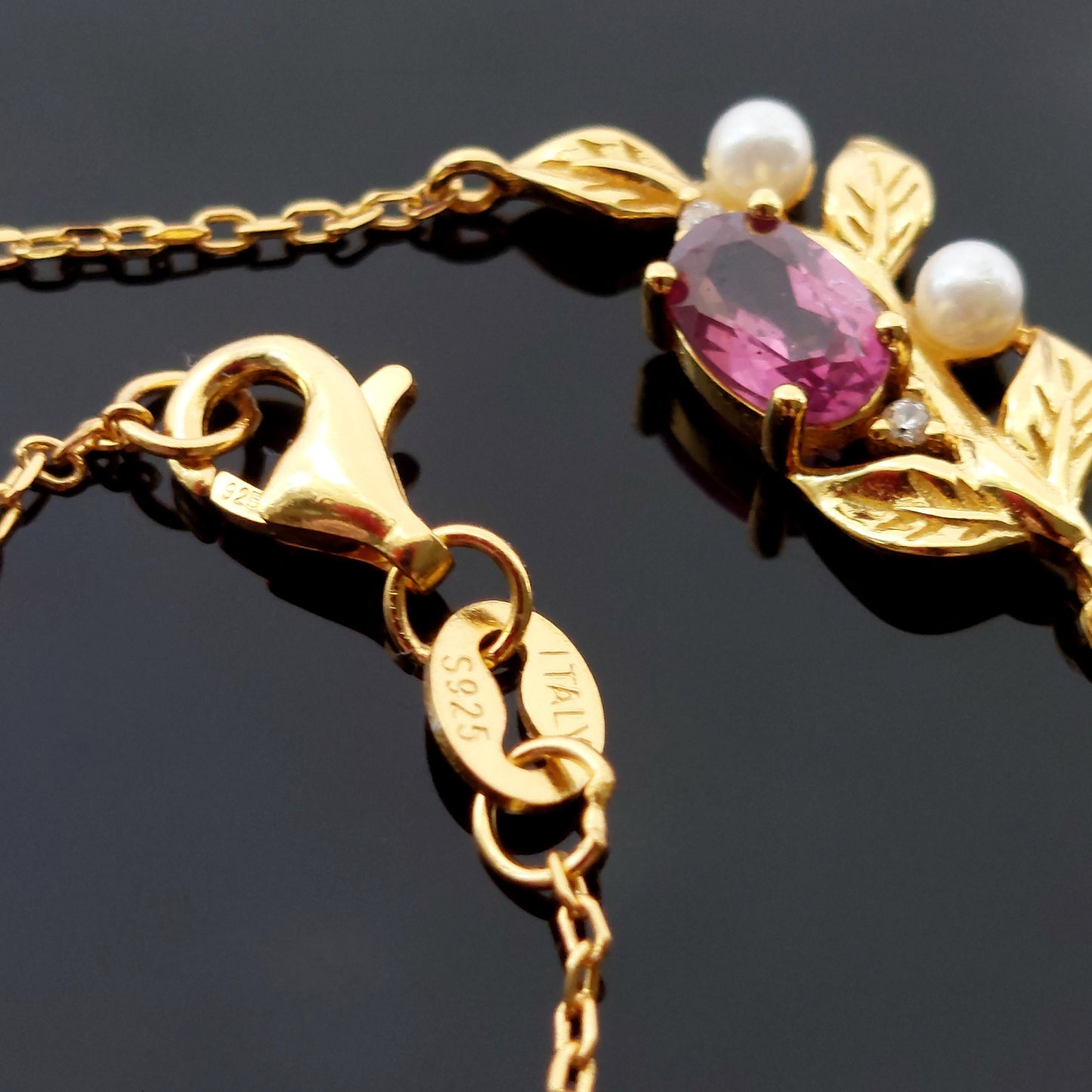 18K gold filled 925 sterling silver natural garnet and pearls pendant